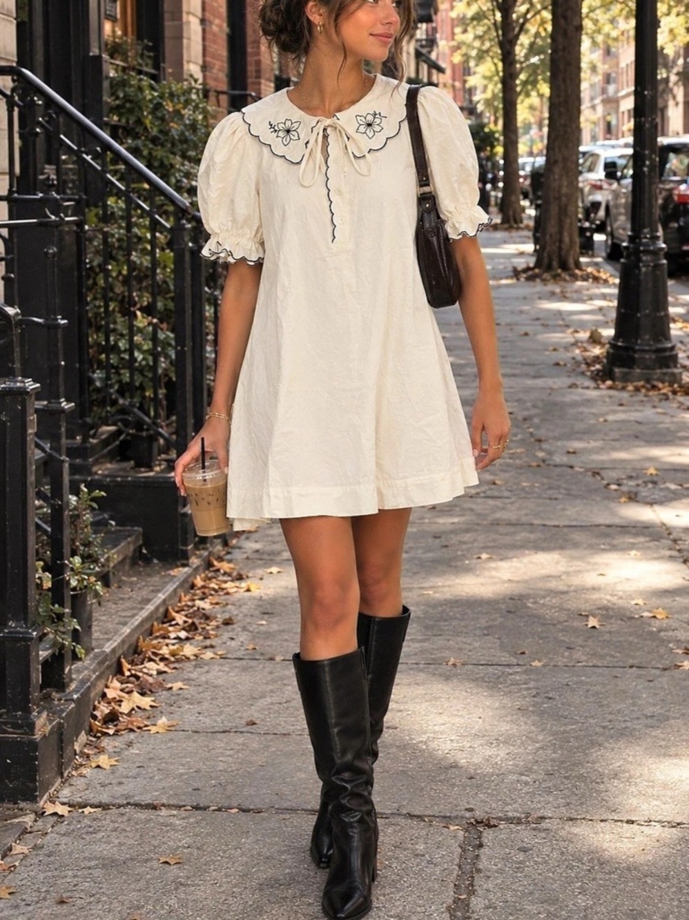 Cotton Linen Mini Barn Fall Baby Doll Dress Cream